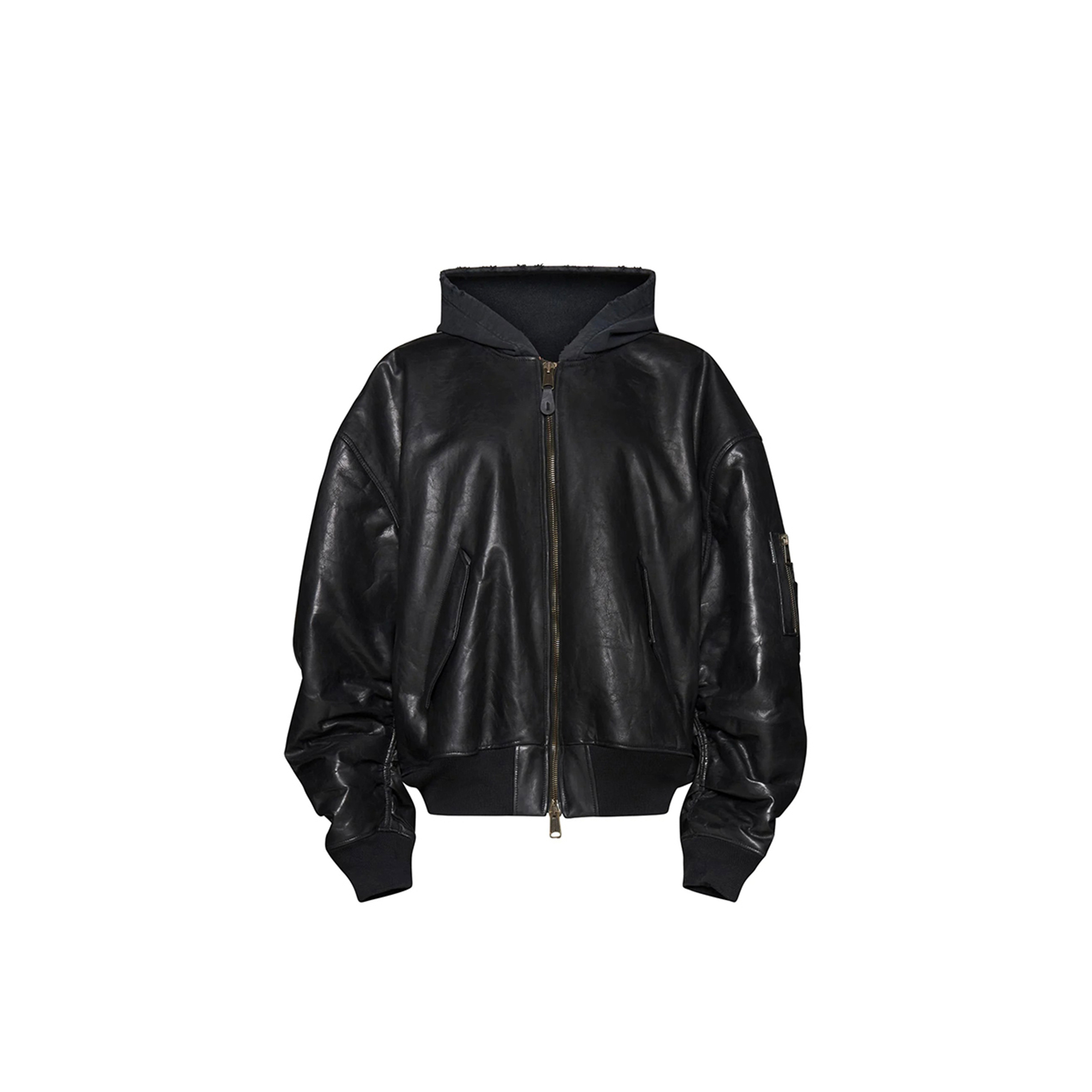 BALENCIAGA WOMEN'S BLACK OVERSIZED LEATHER BOMBER JACKET 768772TOS171000